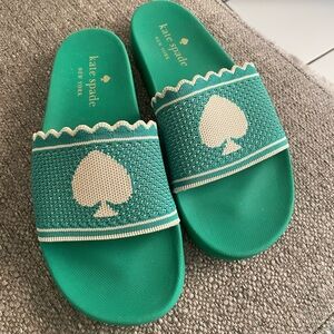 Kate Spade green Slides with Cream Detailing